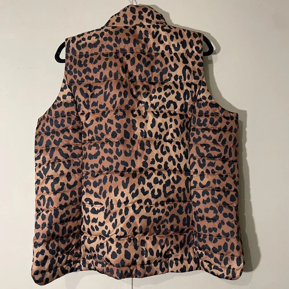 Lands End Women’s Cheetah Animal Print Puffer Vest 600 Down Zip Up SZ L 14/16 - Picture 3 of 11